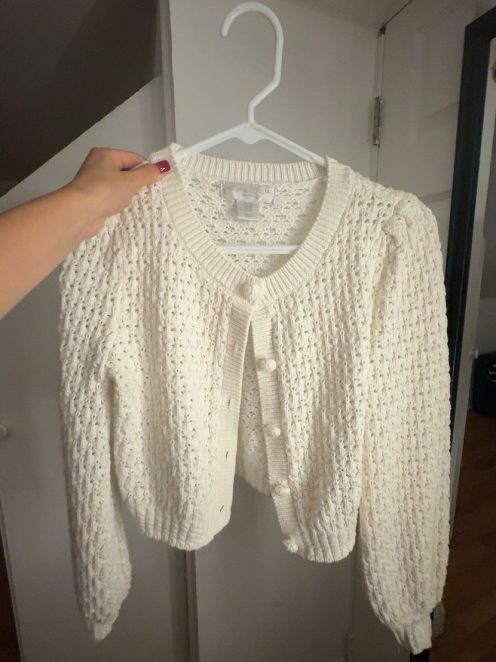 Caroline Constas Cream Openwork Knit Button Cardigan
